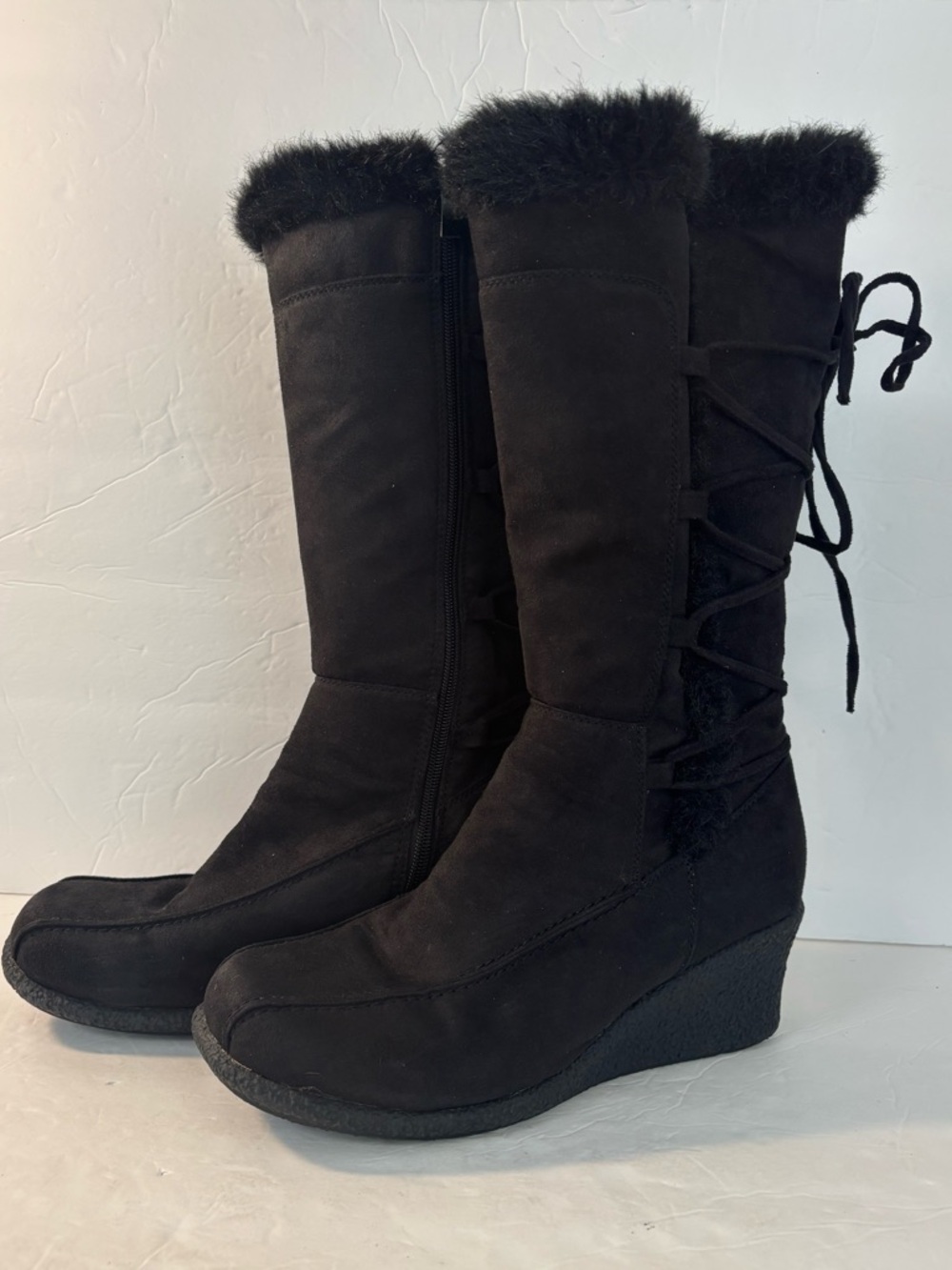 TRAFFIC Black Faux Suede Winter Boots Size 10